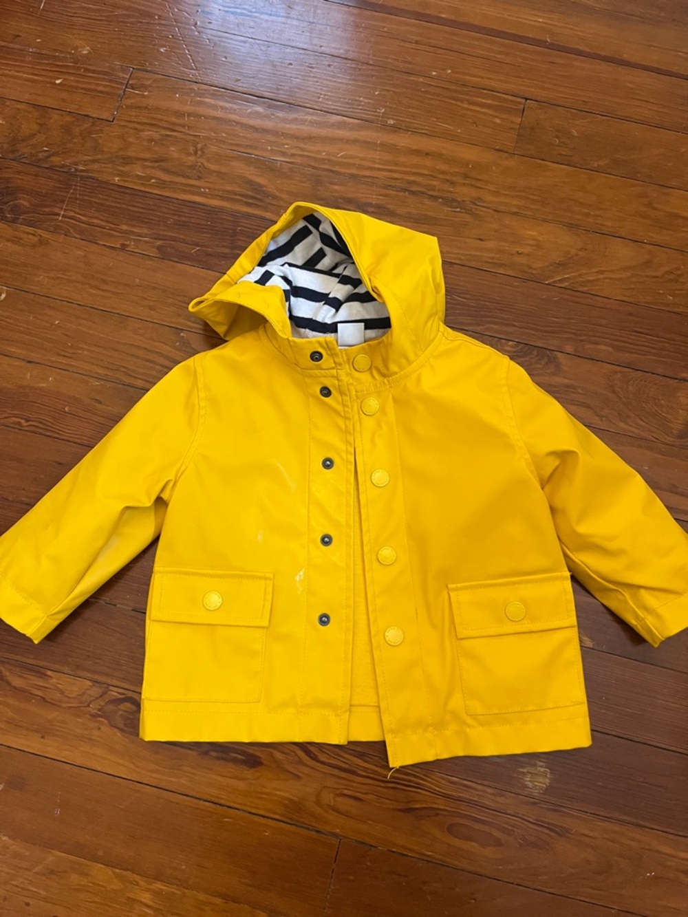 Little Me Yellow Hooded Raincoat with Striped Lining